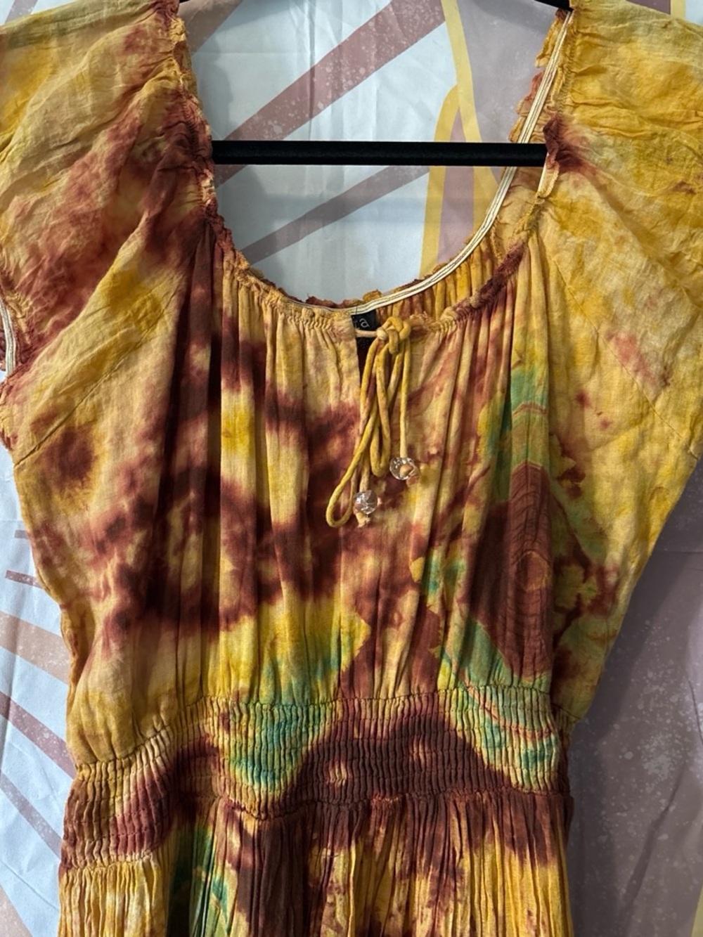 Nolita Boho Tie-Dye Midi Dress in Yellow, Brown & Green